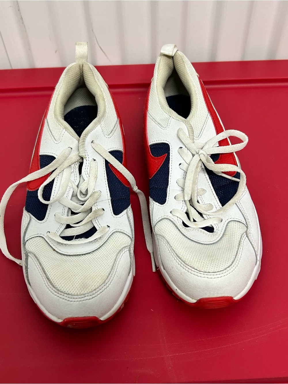 Nike Kids White Navy and Red Lace-Up Sneakers